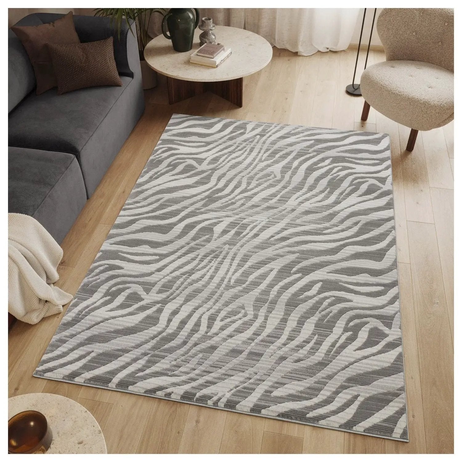 Geometrix - 5'3" X 7'3" Area Rug Geometric & 3D Effect - Ivory / Gray by Unique Piece Furniture