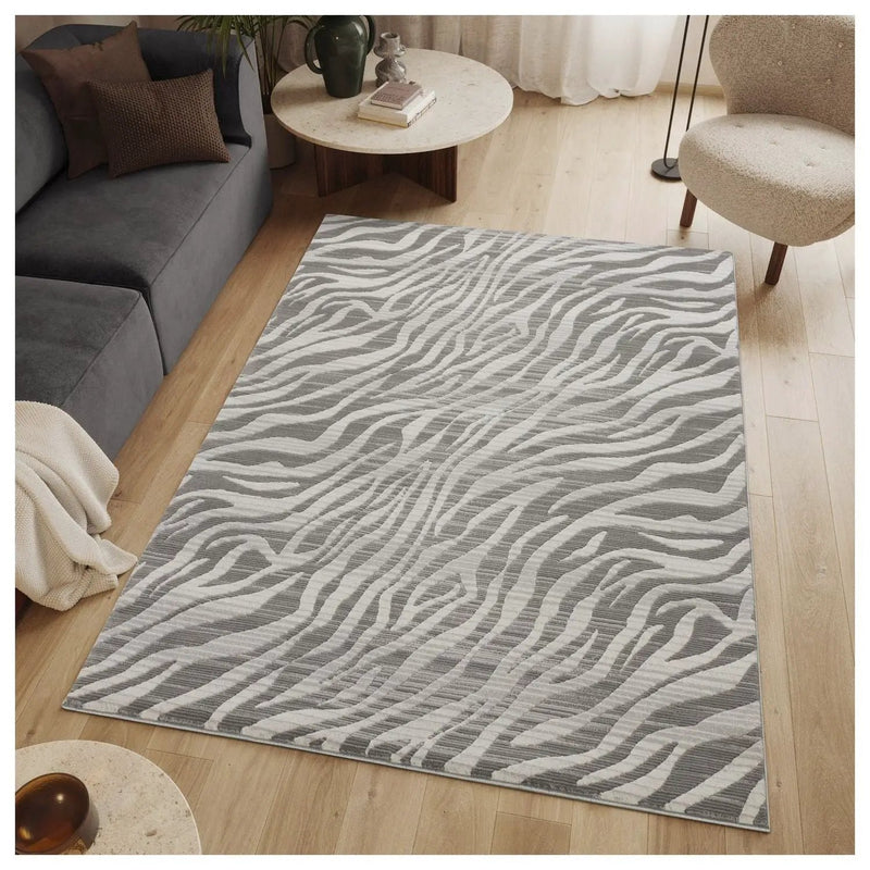 Geometrix - 5'3" X 7'3" Area Rug Geometric & 3D Effect - Ivory / Gray by HouseOfZazla