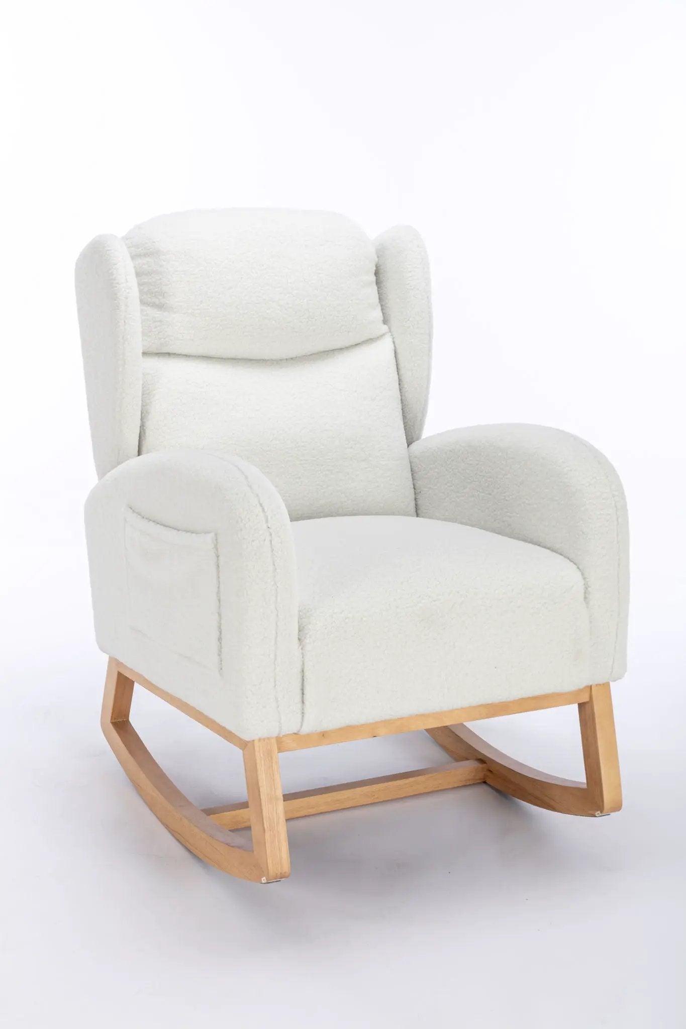 Teddy Fabric Rocking Chair With Packet Wood Legs - Ivory by HouseOfZazla