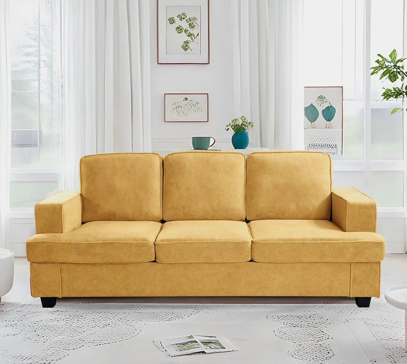 Modern Sofa, Comfortable 3 Seater Couch With Deep Seating, Loose Back Cushions, Wide Arms by Unique Piece Furniture