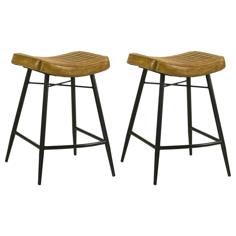 Bayu Leather Upholstered Counter Stool Camel (Set of 2) by Unique Piece Furniture