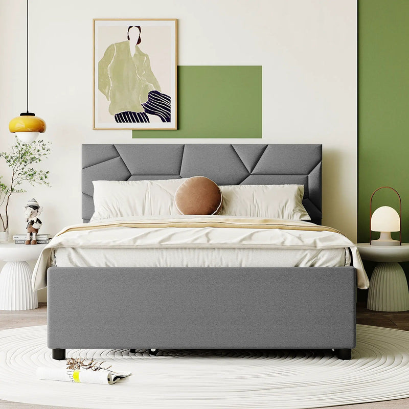 Upholstered Platform Bed With Brick Pattern Headboard And Twin Long Size Trundle by HouseOfZazla