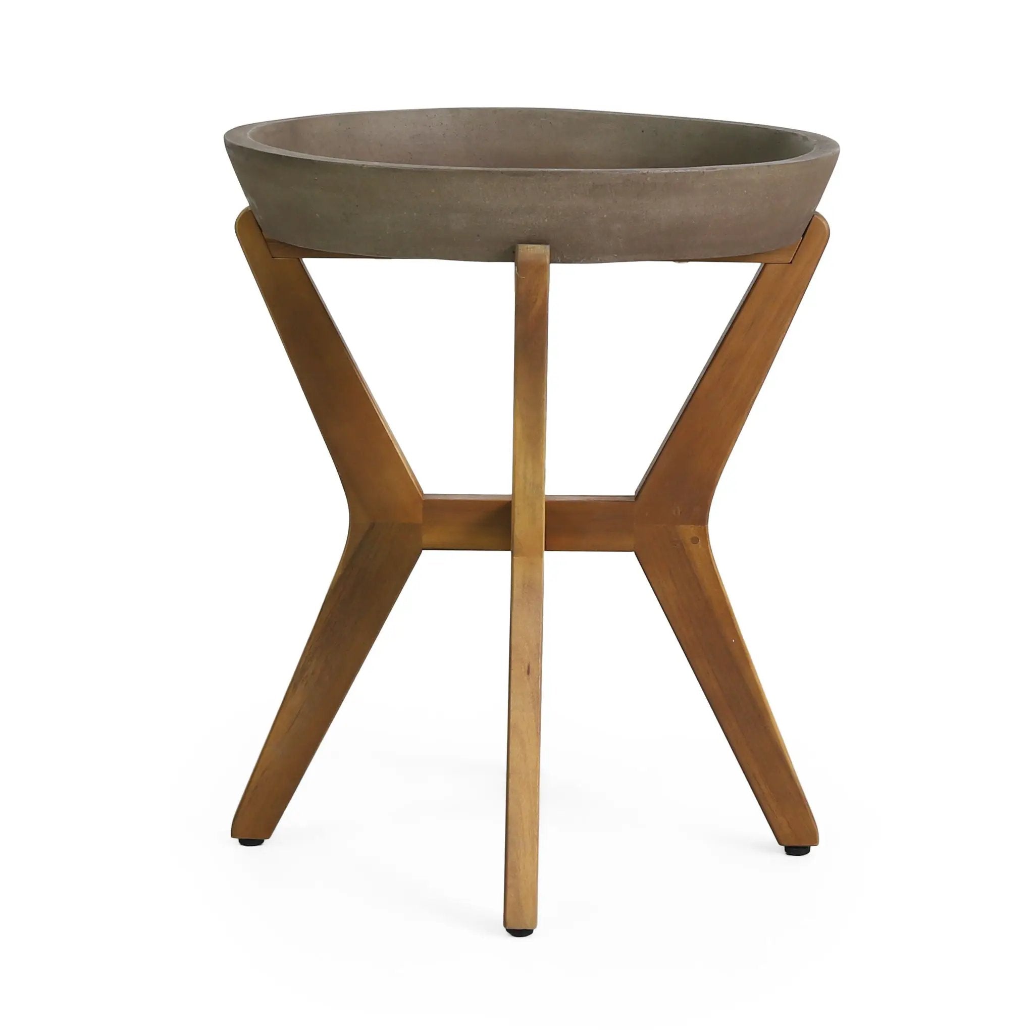 Yukon Contemporary Side Table with Lightweight Concrete Top and Acacia Wood Frame - Gray by HouseOfZazla