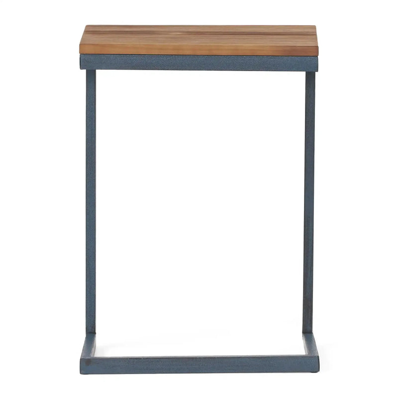 C Shaped End Table With Iron Base And Fir Wood Top by HouseOfZazla