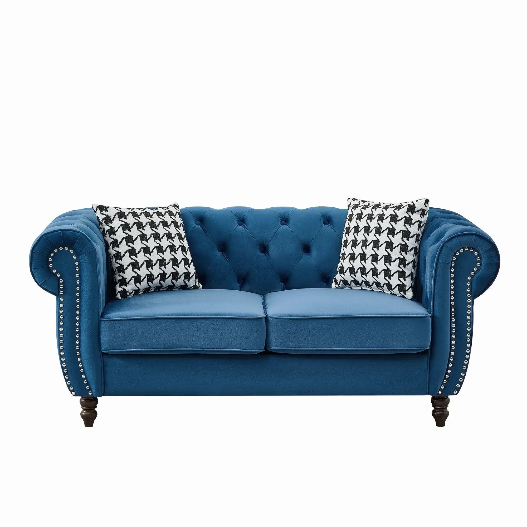 Chesterfield Fabric Sofa With Roll Armrest And Nailhead, Mid Century 2 Seater Couch In by HouseOfZazla