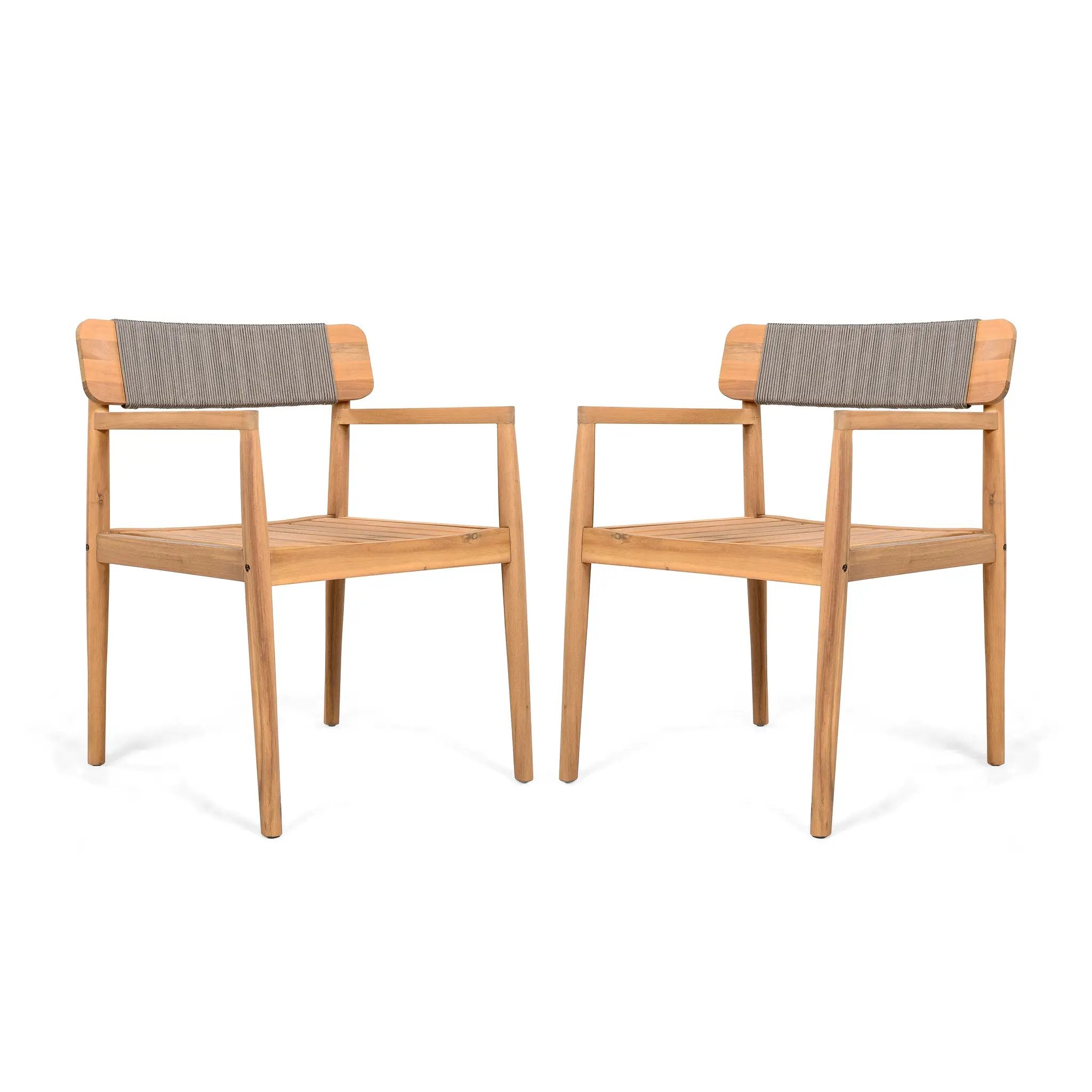 Creative Braided Acacia Wood Outdoor Dining Chairs with Armrests by HouseOfZazla