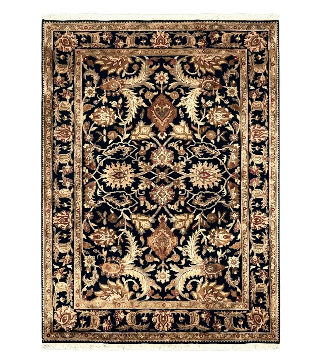 Indo Mahal Sultanabad Rug 8x11, Vintage Indian Oriental Carpet, Wool Handmade Floral Rug 8 x 11 ft, Black Beige Tan, Large Flowers Allover by Jewel Rugs