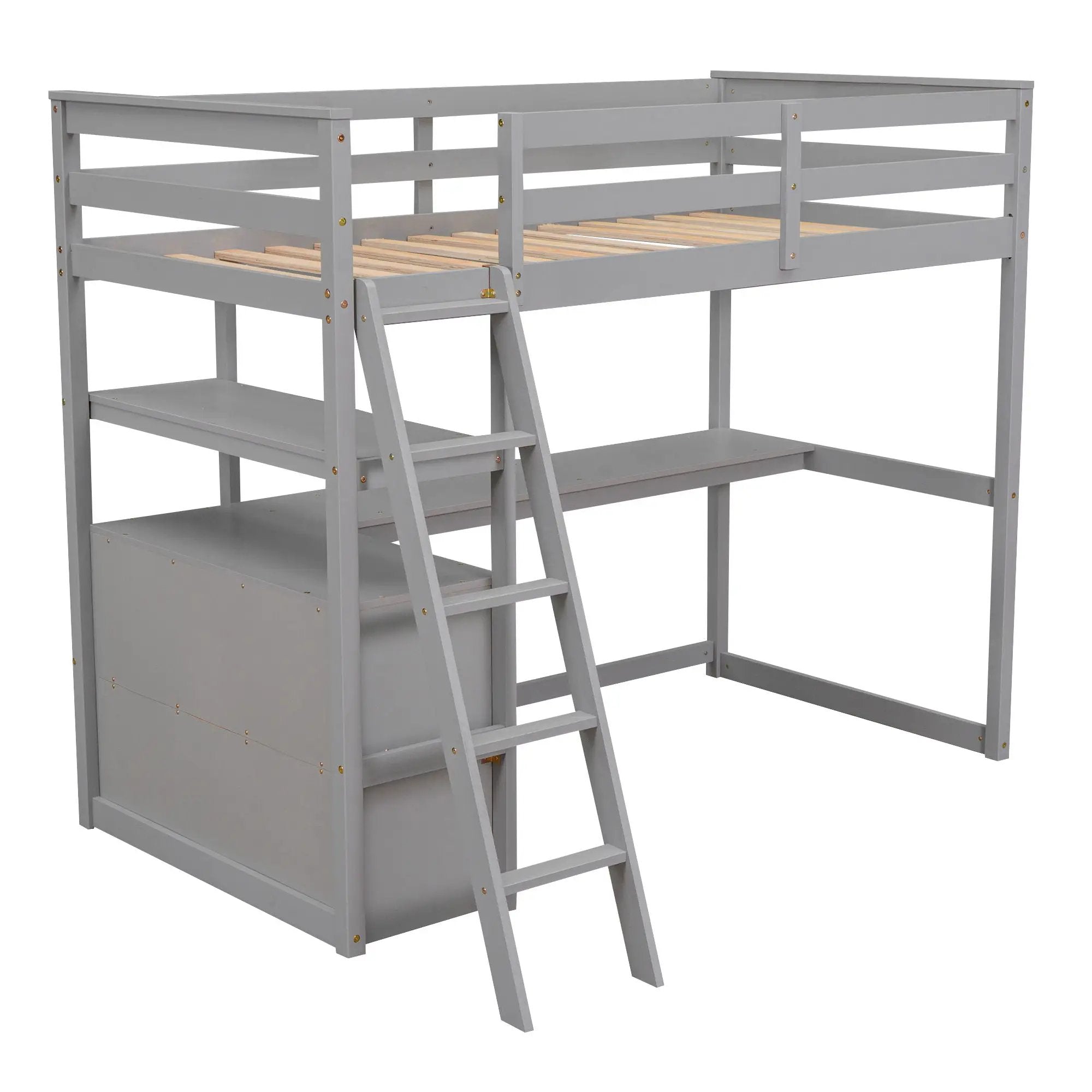 Modern Loft Bed With Built In Desk, Shelves, And 2 Drawers by HouseOfZazla