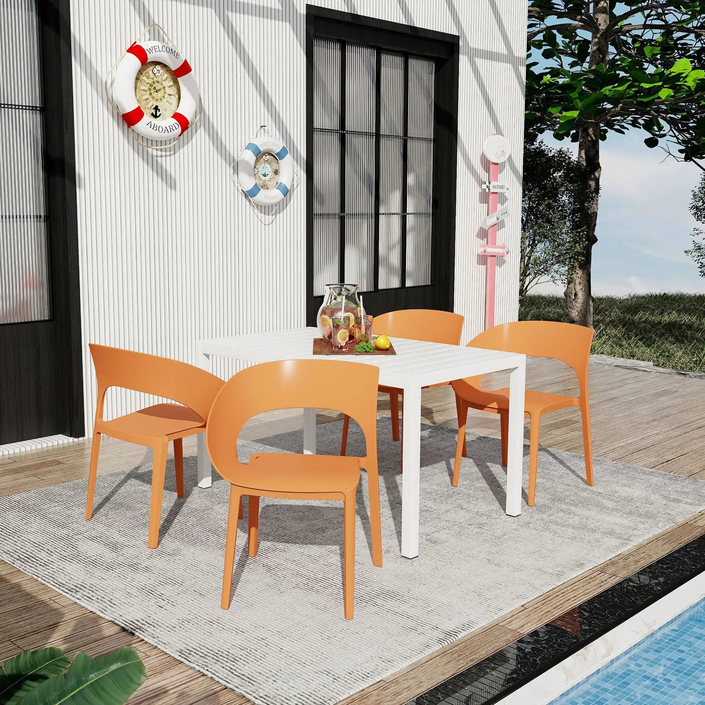 4 Piece Set Of Modern Designed Single Chairs With Long Table by Unique Piece Furniture
