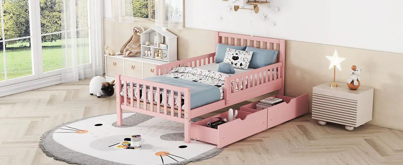 Platform Bed With Guardrails On Both Sides And 2 Storage Drawers by HouseOfZazla