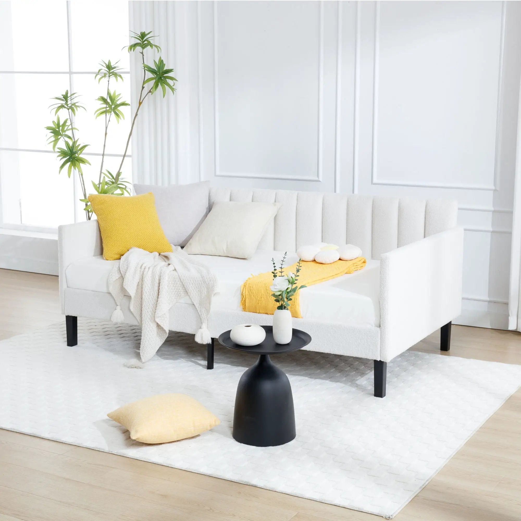 Elena - Boucle Upholstered Daybed, Ribbed Tufted Backrest by Unique Piece Furniture