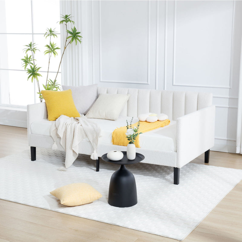 Elena - Boucle Upholstered Daybed, Ribbed Tufted Backrest by HouseOfZazla