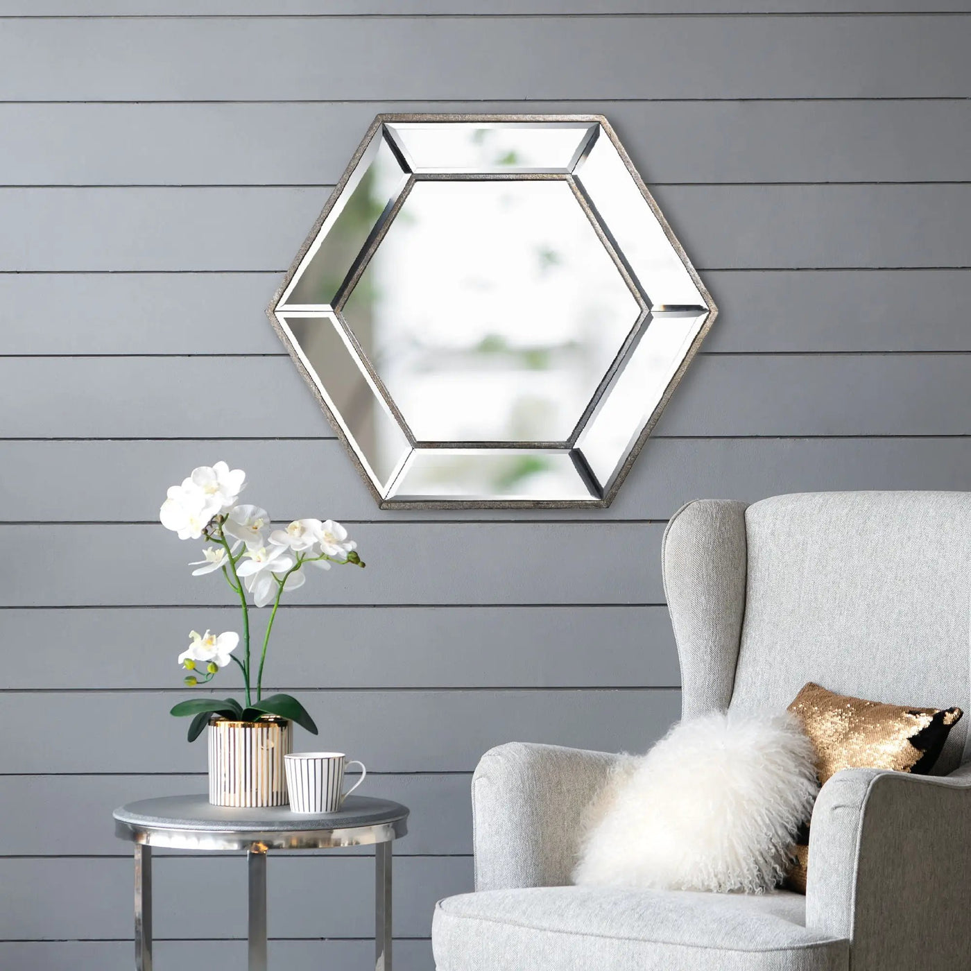 Hexagon Wall Mirror With Contemporary Glass Design, Home Decor Accent Mirror For Living Room, Entryway, Bedroom by Unique Piece Furniture