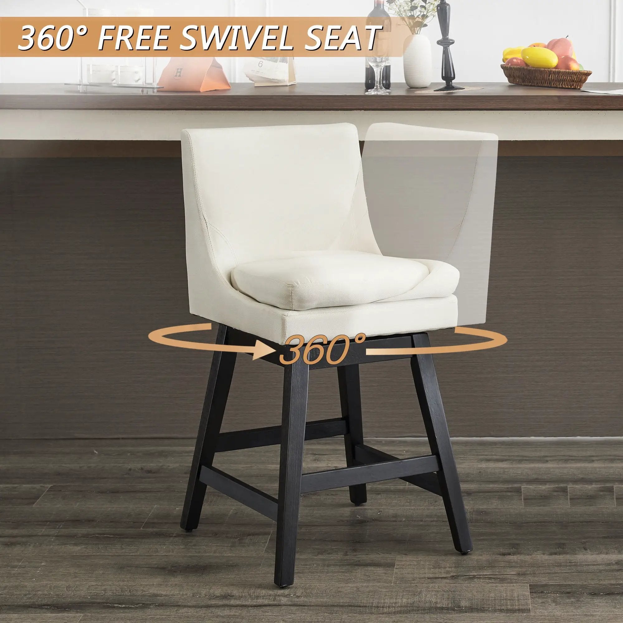 Upholstered Swivel Bar Stools With Ergonomic Design (Set of 2) - Cream White by Unique Piece Furniture