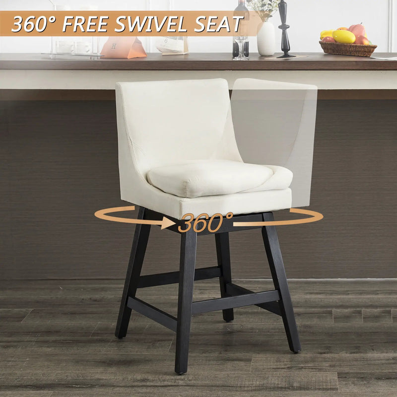 Upholstered Swivel Bar Stools With Ergonomic Design (Set of 2) - Cream White by HouseOfZazla