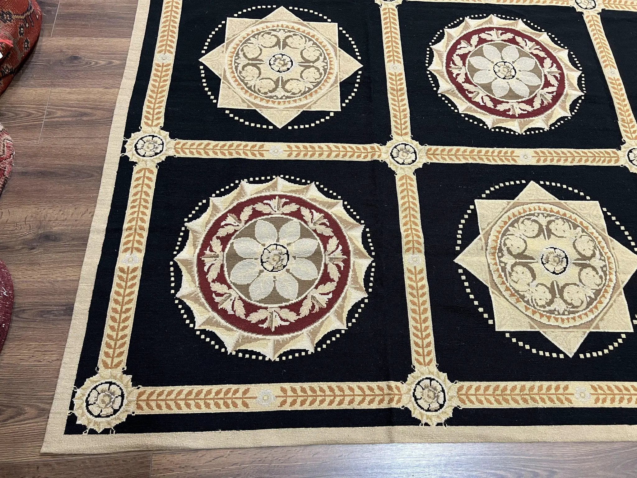 Large Needlepoint Rug 10x13, Panel Design, Black and Beige, Wool Needlepoint Carpet 10 x 13, English Garden, Handwoven Area Rug, Living Room by Jewel Rugs