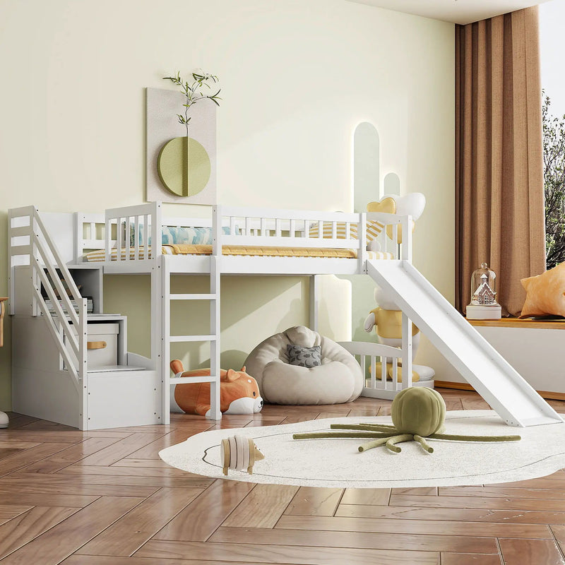 Loft Stairway Bed With 2 Drawers, Convertible Ladder And Slide by Unique Piece Furniture