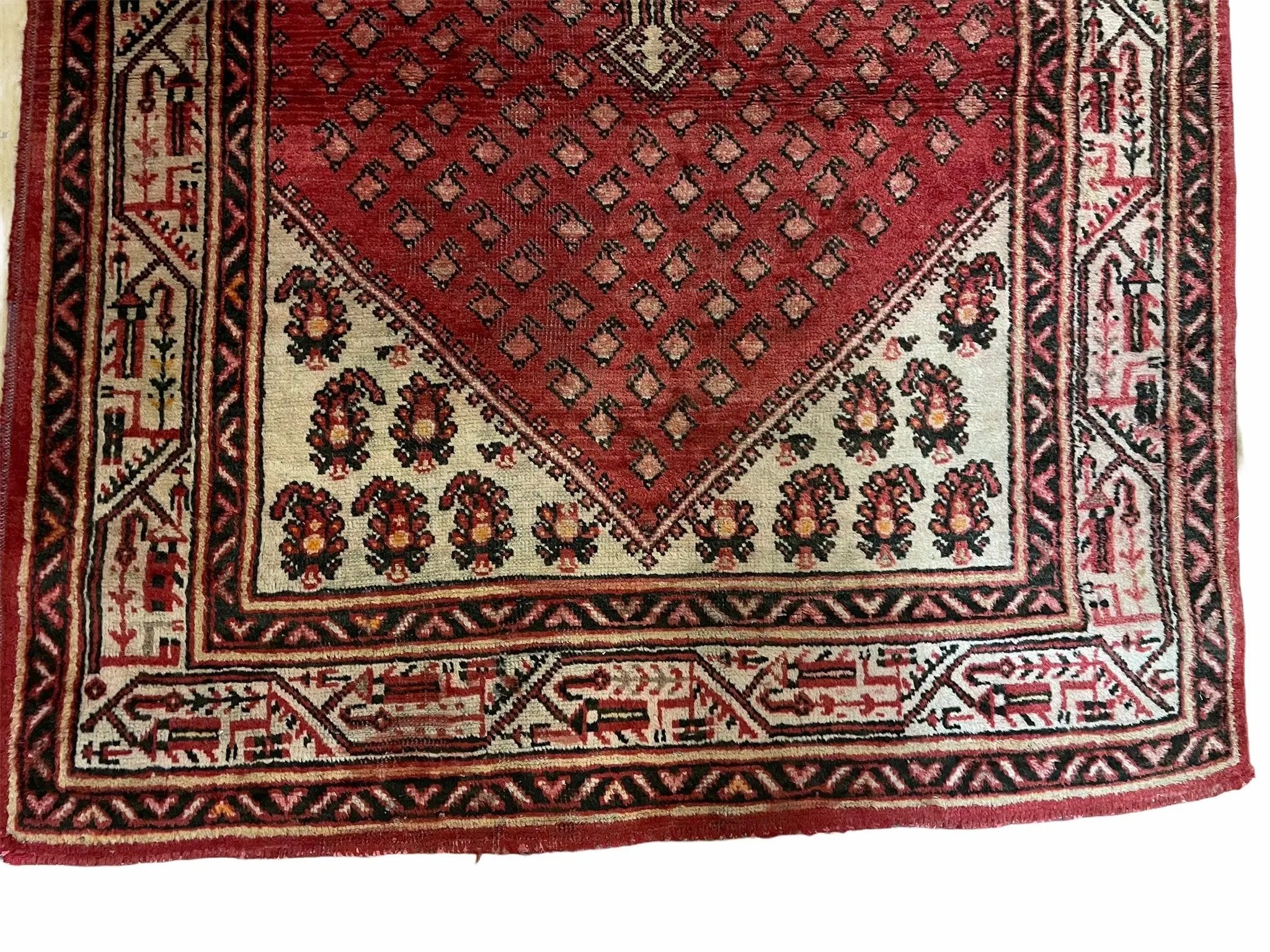 4 X 6.5 Antique Handmade Wool Rug Paisley Boteh Design Tribal Rug Red Ivory by Jewel Rugs