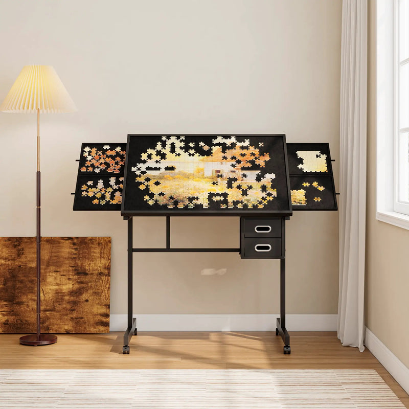 1000 Pieces Jigsaw Puzzle Metal Table with 4 Trays and 2 Drawers by HouseOfZazla