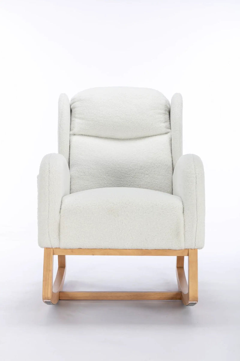 Teddy Fabric Rocking Chair With Packet Wood Legs - Ivory by HouseOfZazla