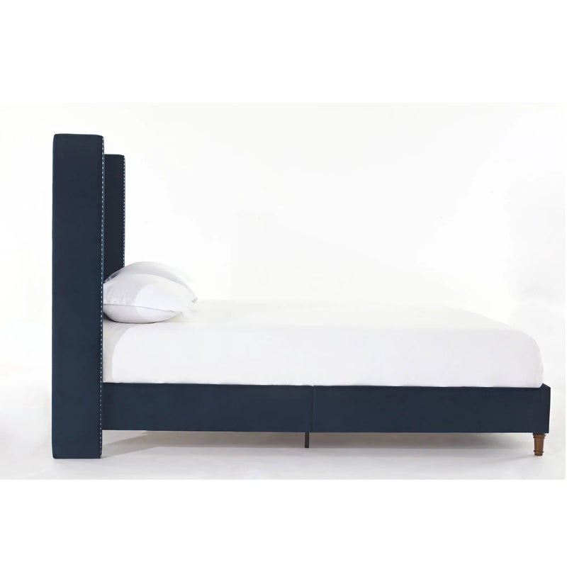 Peyton Upholstered Queen Bed with 54' High Headboard and Traditional Buttoned Tufting in Blue Velvet by BLAKHOM