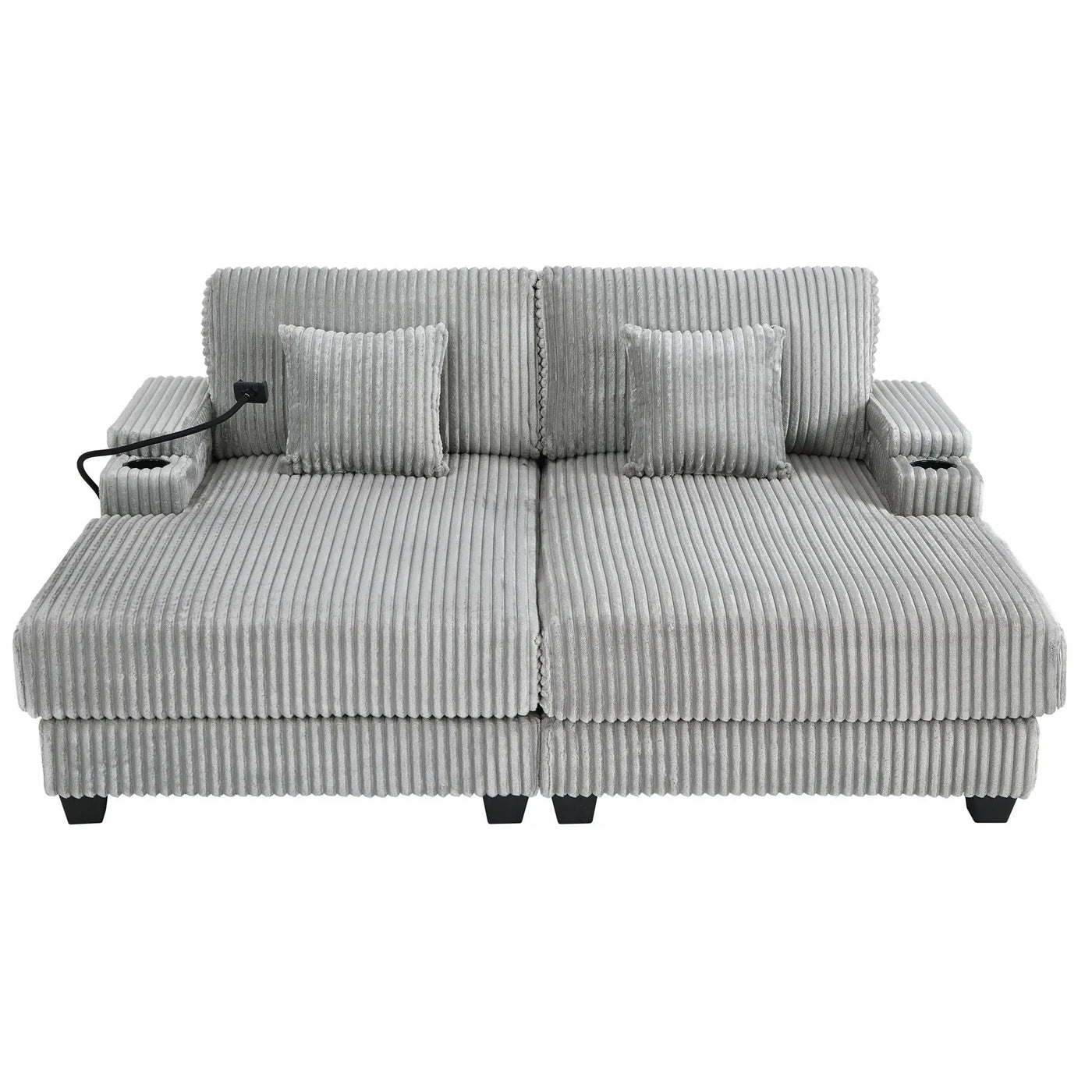 Modern Chaise Sofa With Adjustable Backrest, Cup Holders, Phone Holder & Storage Compartments For Living Room by Unique Piece Furniture