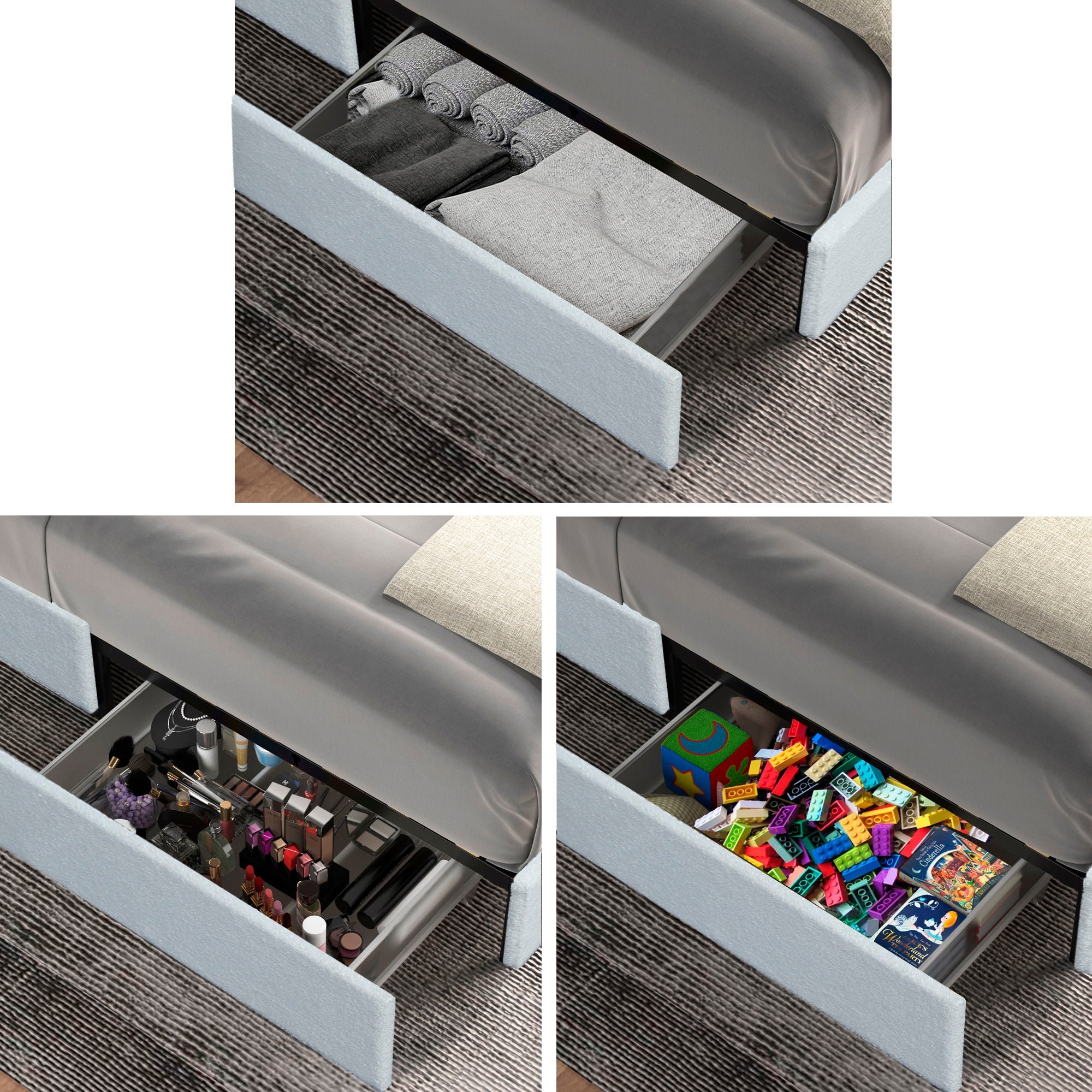 Anda - Boucle Upholstered Platform Bed With Patented Drawers Storage - Ivory by HouseOfZazla