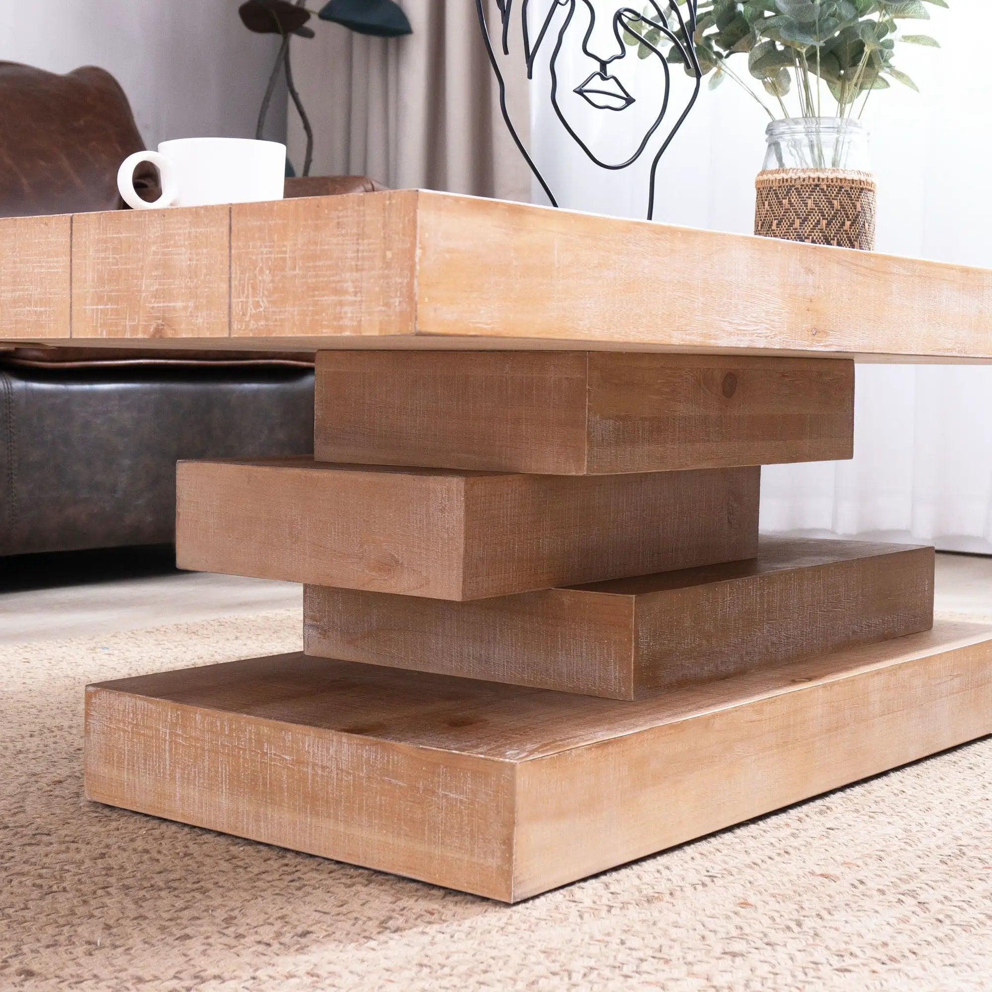 Modern Rustic Coffee Table, Rectangular Center Table For Living Room - Natural Wood Wash / Rustic by HouseOfZazla