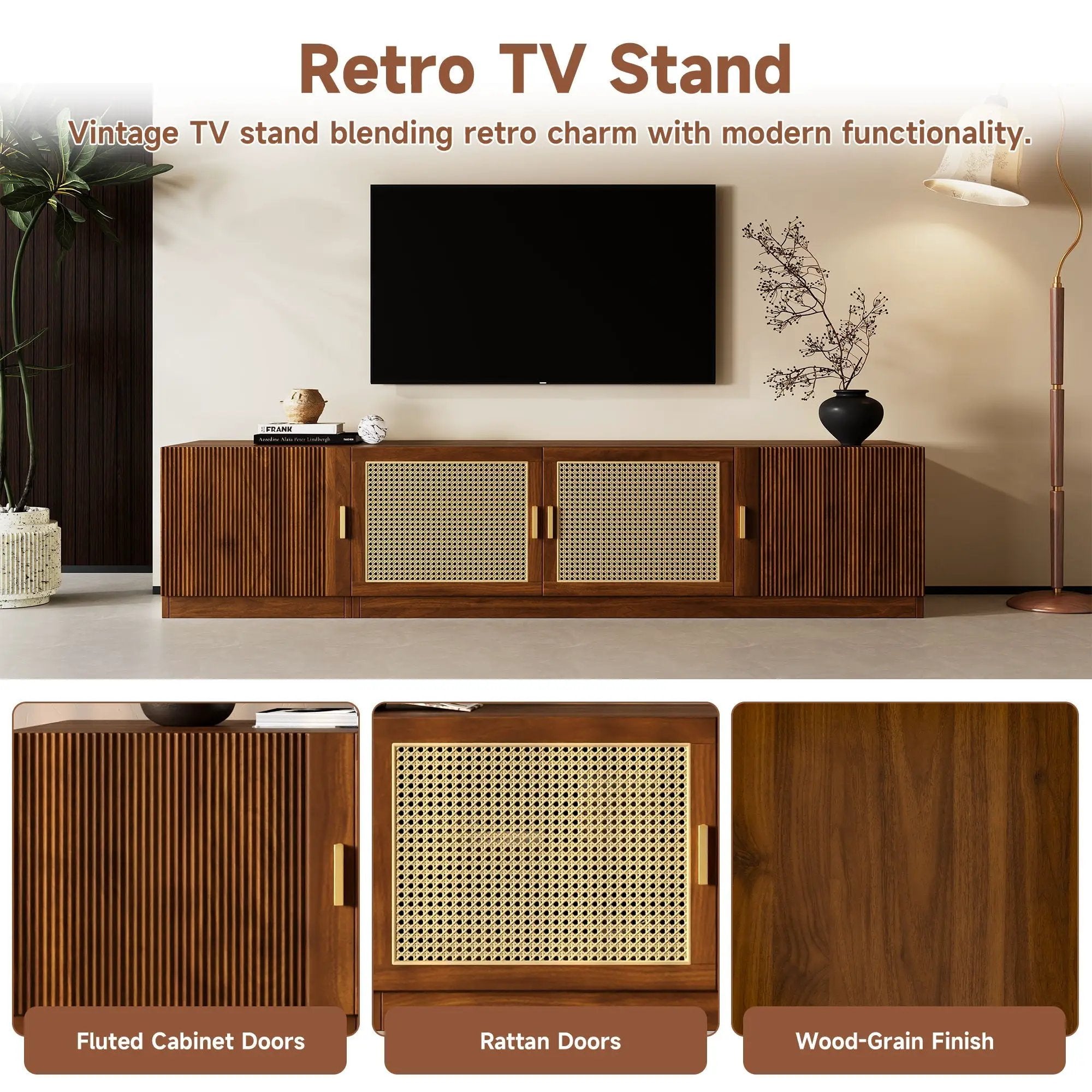 TV Stand, Media Console With Adjustable Shelves - Walnut by HouseOfZazla