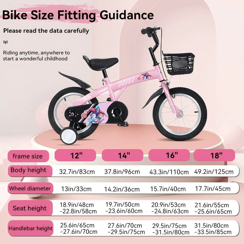 Fkznpj - 16" Sporty Kids Bike With Training Wheels And Stand Adjustable Saddle Suitable For Boys And Girls Aged 4 - 8 Years Tall Height 41 - 46" Available In A Variety Of Colors by HouseOfZazla