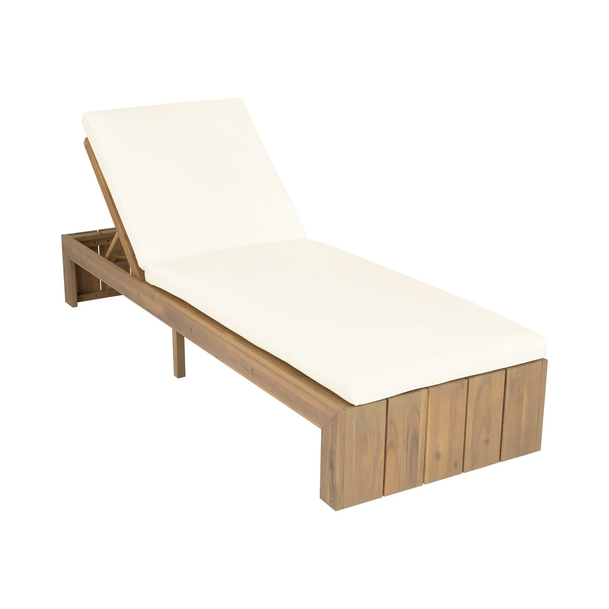 Adjustable Outdoor Chaise Lounge Patio Recliner - Beige / Light Teak by HouseOfZazla