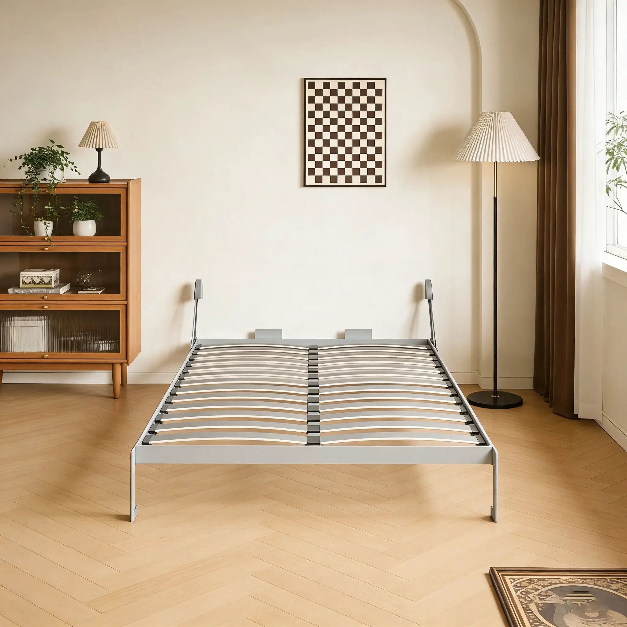 Queen Size Vertical Murphy Wall Cabinet Folding Bed With Automatic Legs - Gray by HouseOfZazla