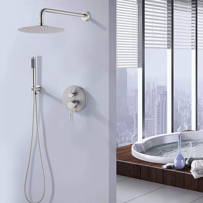 Elegant 10" Round Rain Shower Head And Handheld Set With Adjustable Tilt And Dual Modes by HouseOfZazla