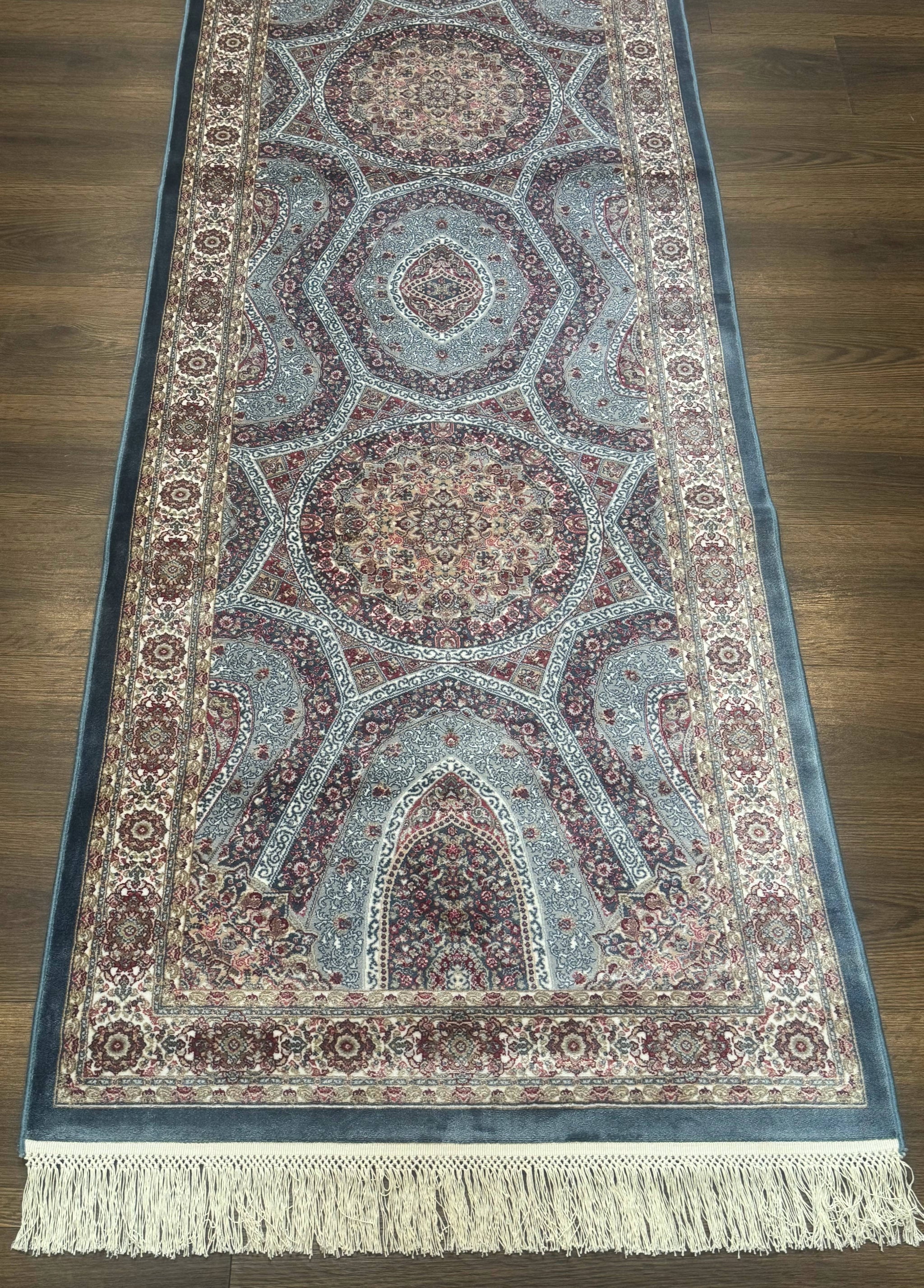 Turkish Silk Runner Rug 2.6 x 10, Light Blue Carpet, Bamboo Silk, New by Jewel Rugs