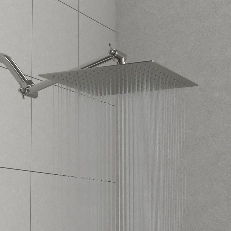 Luxury Rain Shower Head With Adjustable Arm, 10" Square, Stainless Steel - Brushed Nickel by HouseOfZazla
