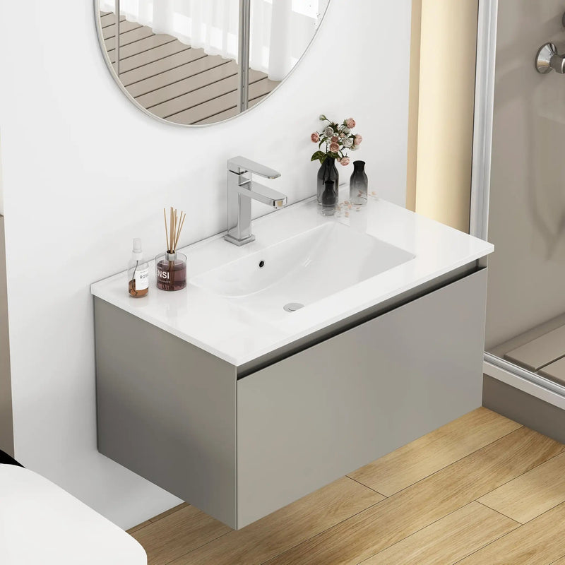 32-Inch Wall-Mounted Bathroom Vanity with Soft-Close Drawer by HouseOfZazla