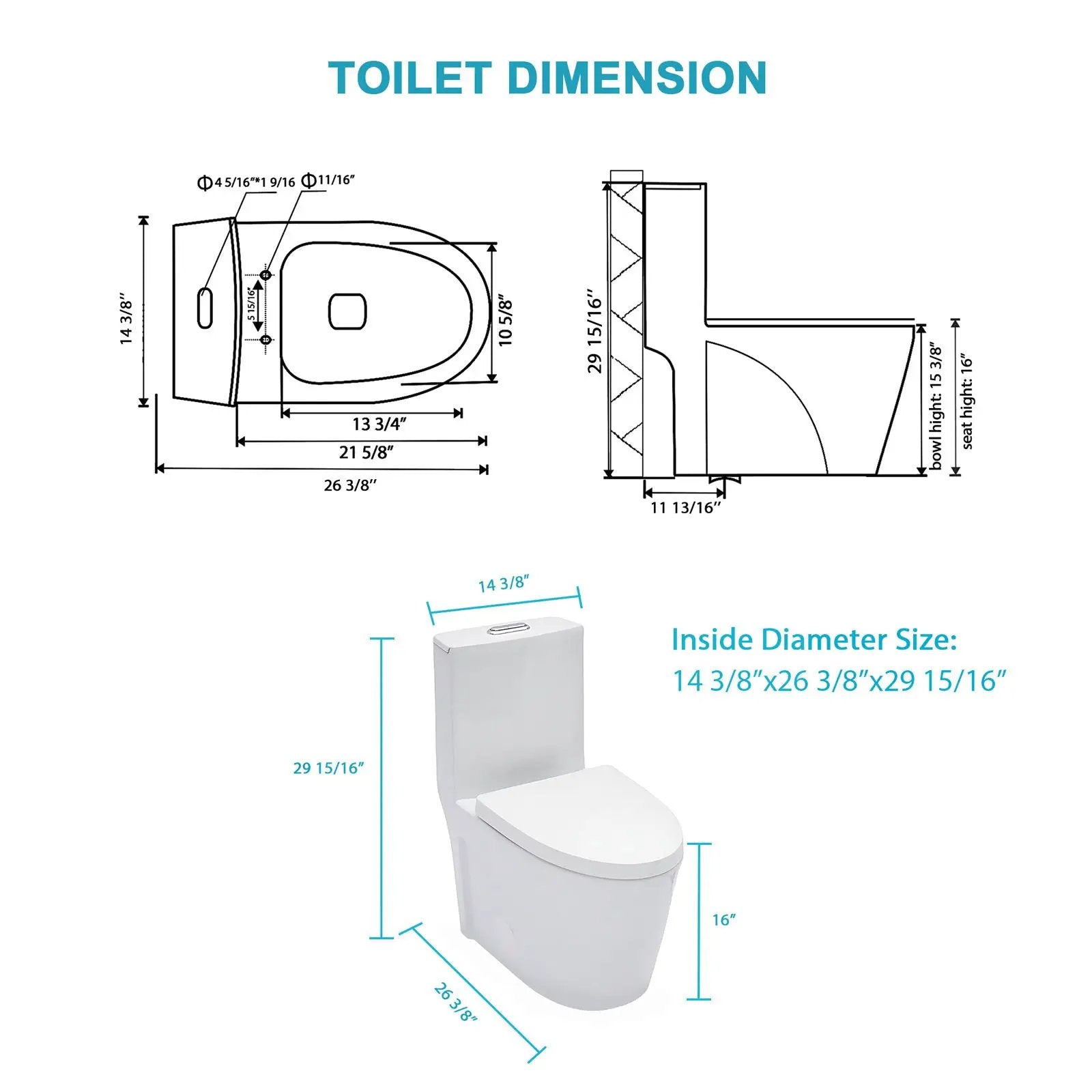 1 Piece Toilet For Bathroom, Dual Flush 1.24 / 1.6 Gpf, Soft Closing Seat - White by HouseOfZazla