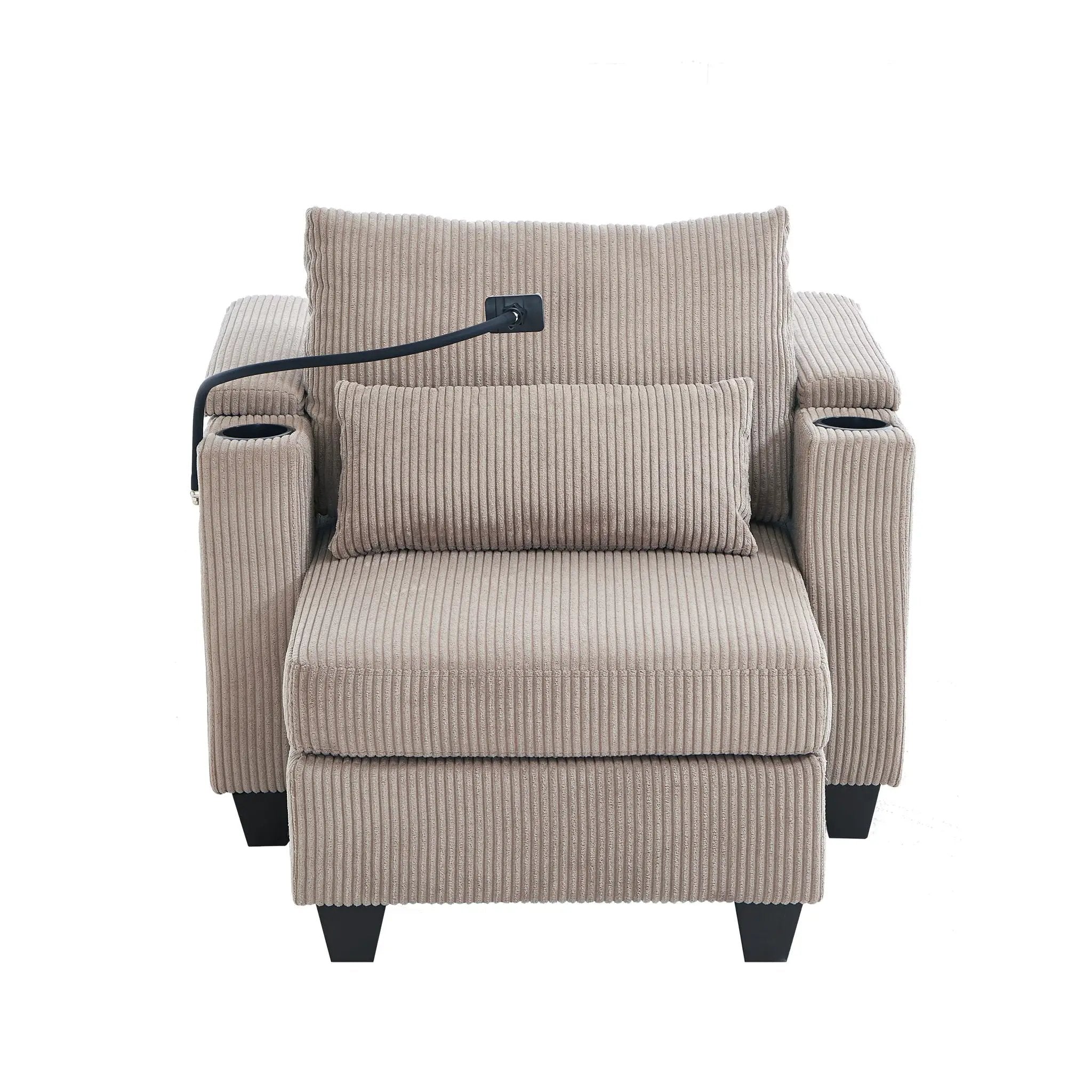 Convertible Chaise Lounge Sofa Chair With USB Ports, Cup Holders, Phone Holder And Storage by HouseOfZazla