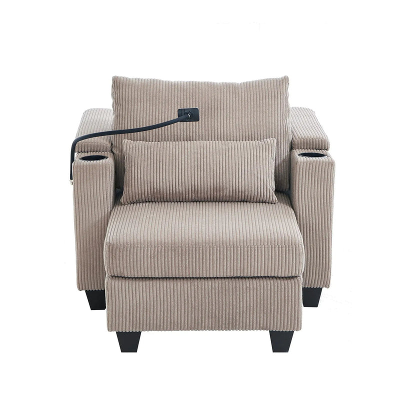 Convertible Chaise Lounge Sofa Chair With USB Ports, Cup Holders, Phone Holder And Storage by HouseOfZazla