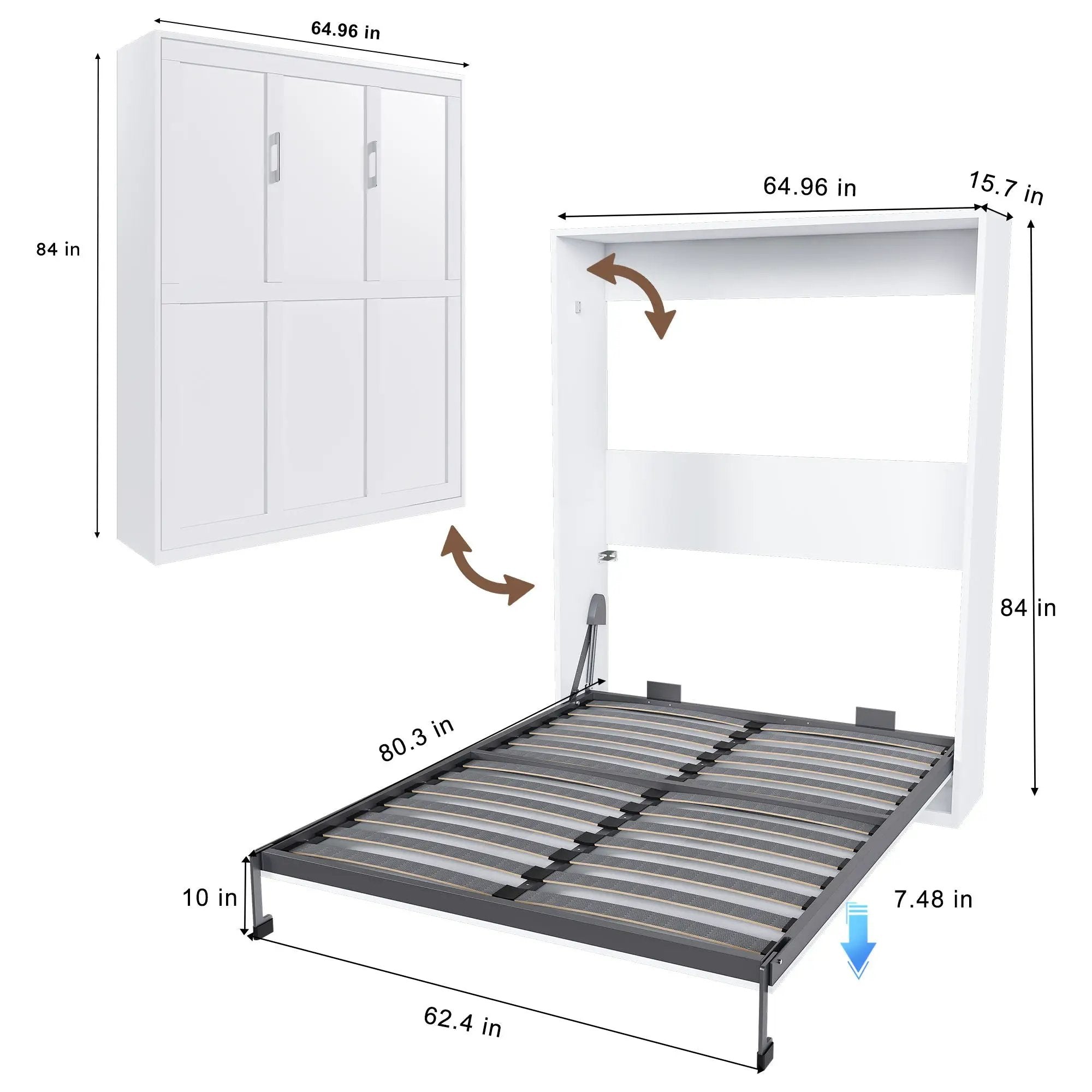 Queen Murphy Bed, Foldable Wall Bed, Space Saving Design For Bedrooms - White by HouseOfZazla