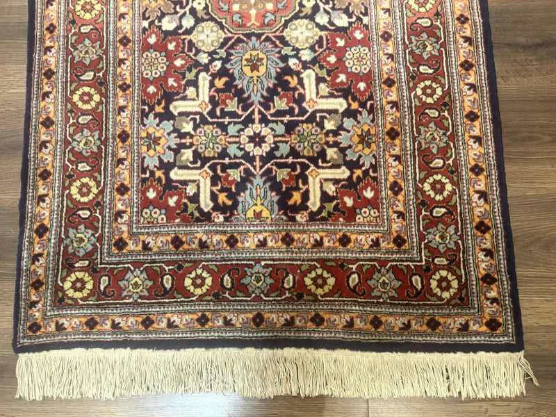 Turkish Hereke Rug 3x5, Navy Blue and Red, Fine 210 KPSI by Jewel Rugs