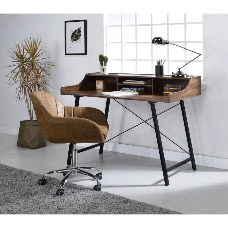Sange - Writing Desk With USB - Walnut & Black by Unique Piece Furniture