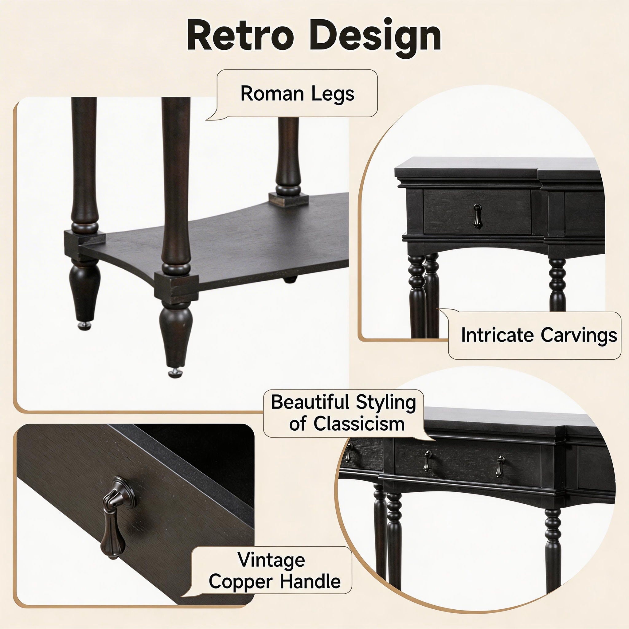 Retro Console Table With 3 Soft Close Drawers by HouseOfZazla