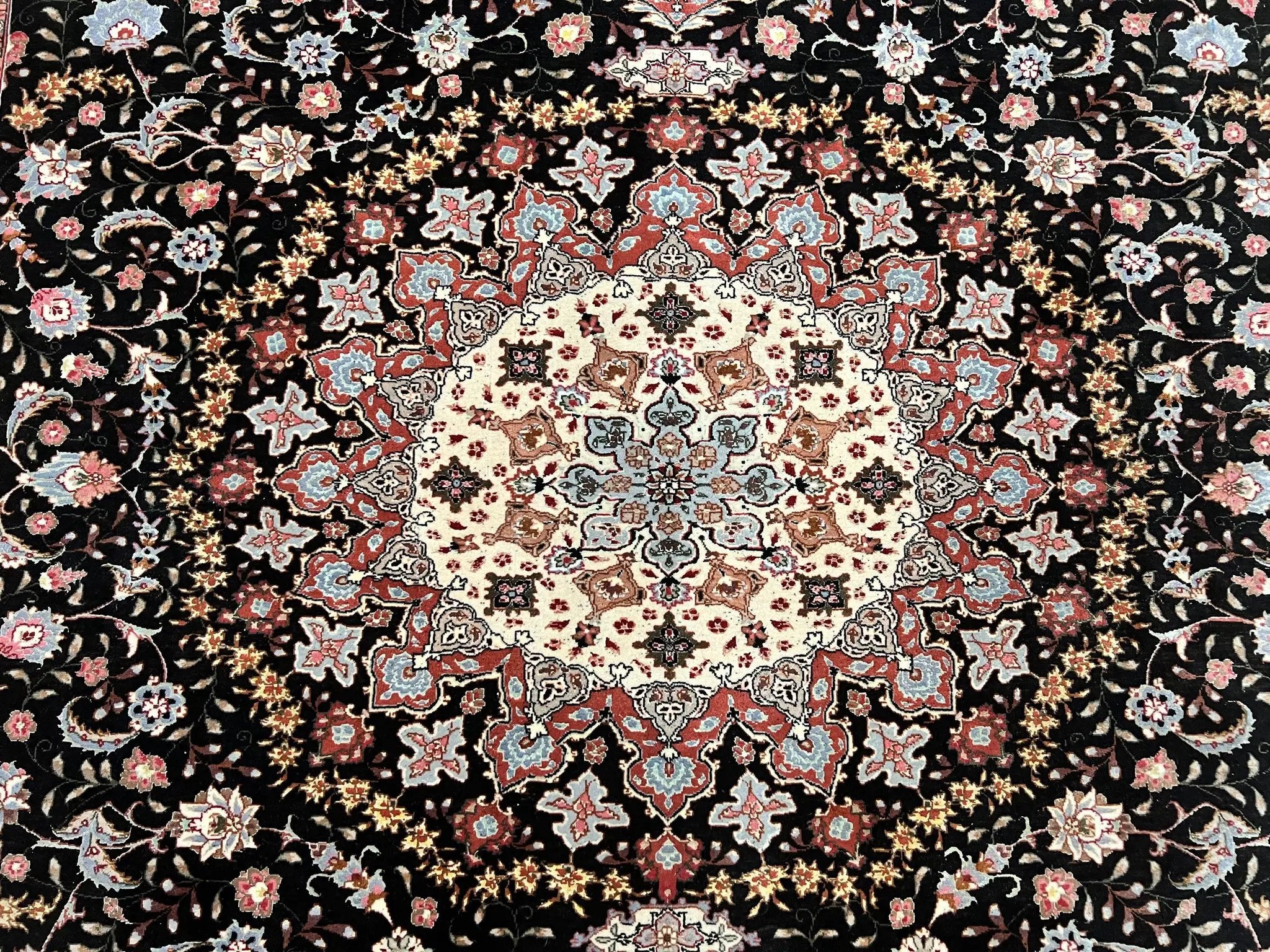 Marvelous Persian Tabriz Rug 7x10 ft, Super Fine 50 Raj, 300+ KPSI, Black and Rust Red, Floral Medallion Handmade Wool Oriental Carpet, Top Quality by Jewel Rugs