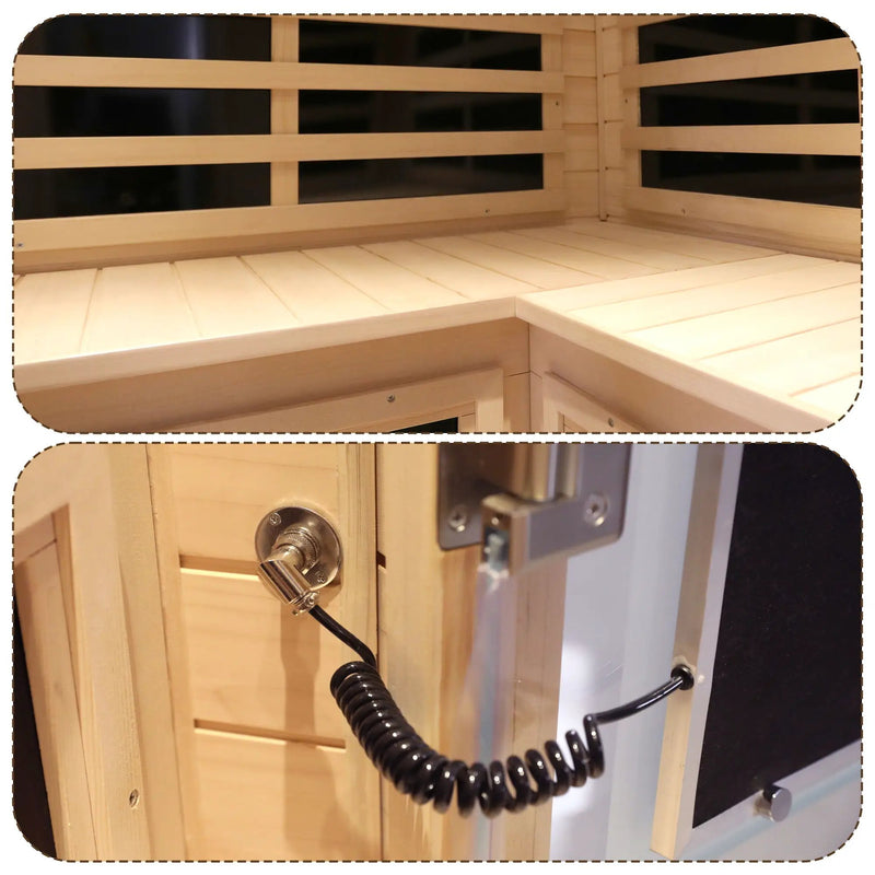 Low Emf Front Door With Heating Panel 2 Persons Hemlock Far Infrared Corner Indoor Sauna Room - Natural by HouseOfZazla