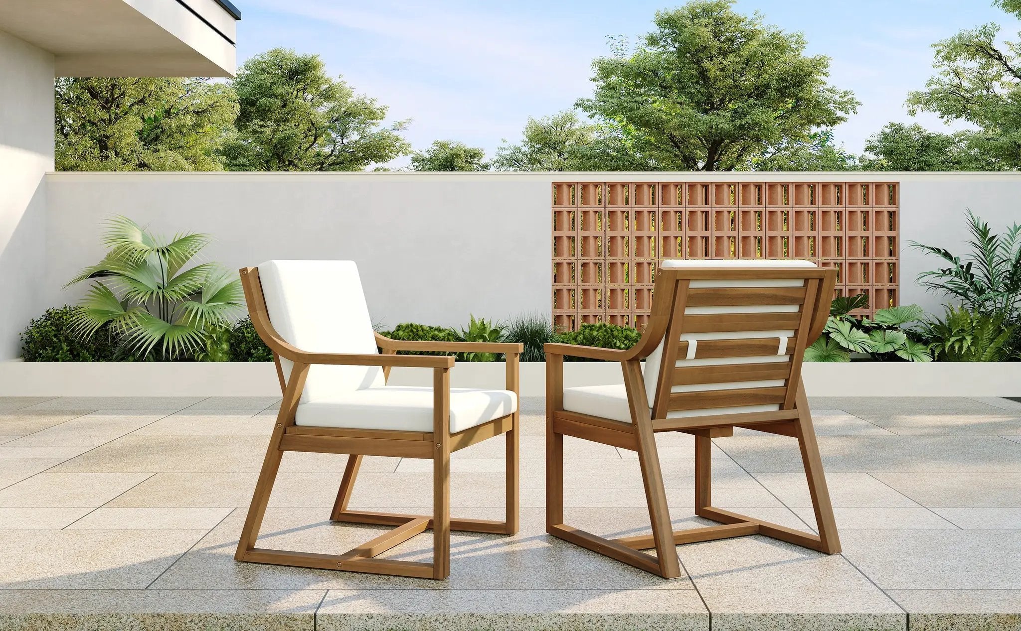 TREXM Patio Dining Chair Set of 2, Wood Outdoor Armchairs with Removable Cushions by HouseOfZazla