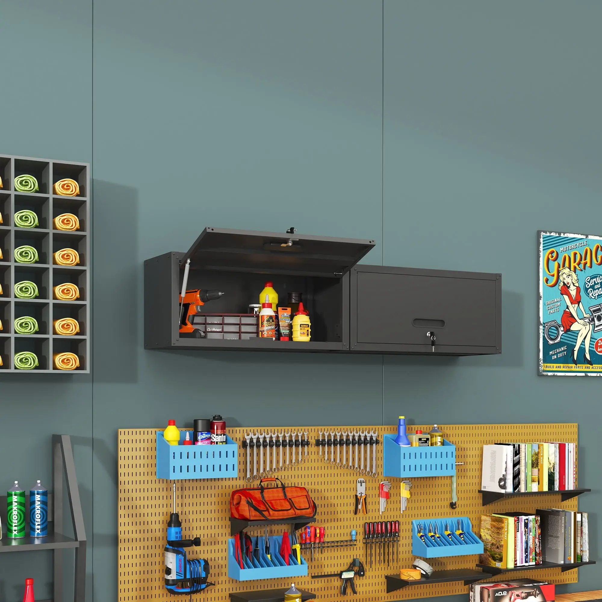 Heavy Duty, Metal Wall Mounted Tool Storage Cabinet Steel Metal Garage Storage Cabinet - Black / Gray by HouseOfZazla
