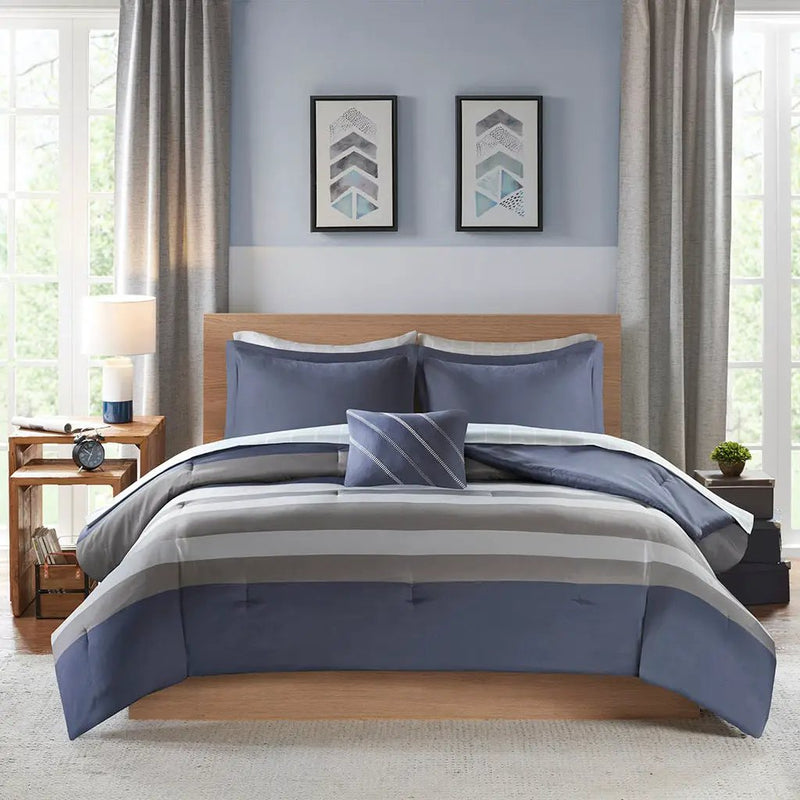 Queen Striped Comforter Set with Bed Sheets by HouseOfZazla