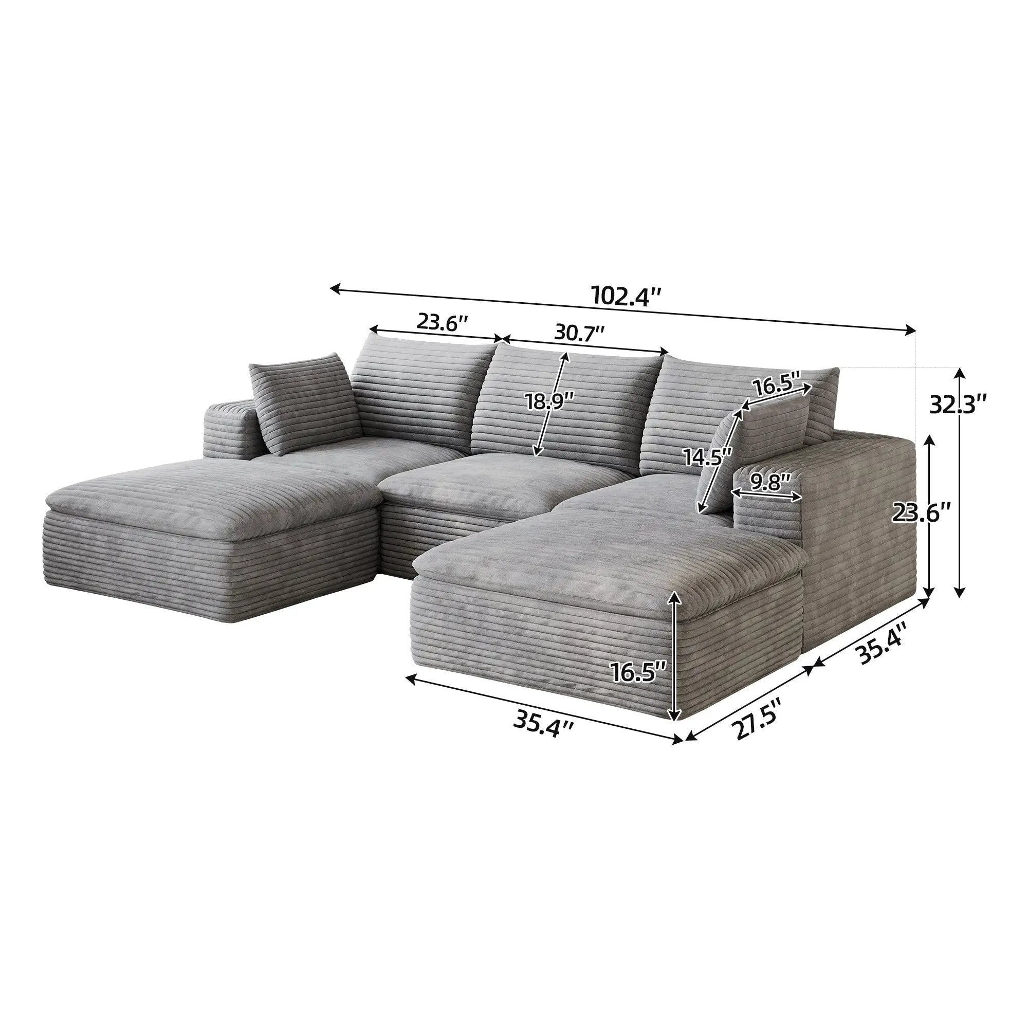 102" Cloud Sofa in Grey by HouseOfZazla