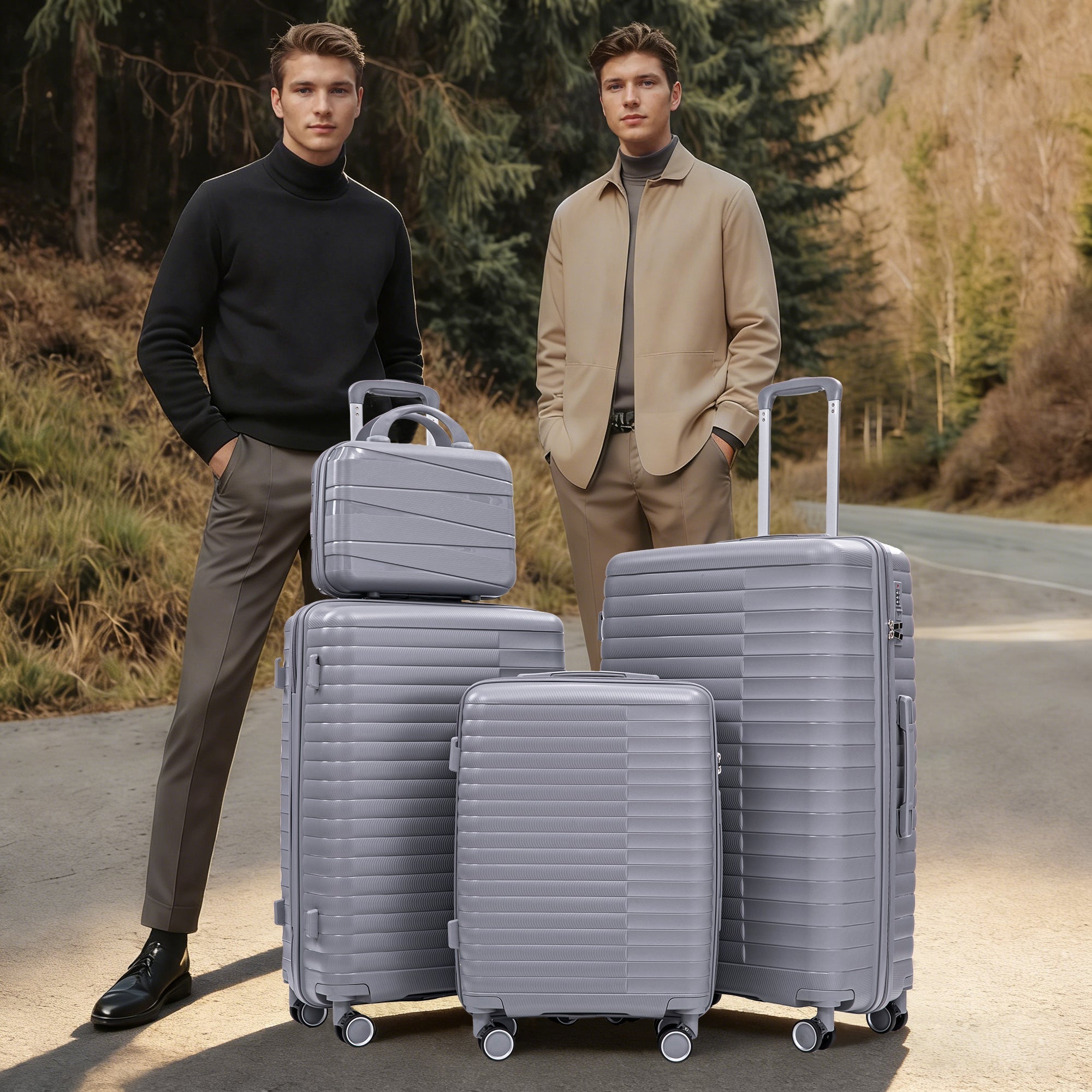 4-Piece PP Spinner Wheel Luggage Set with Cosmetic Case, Light Gray by HouseOfZazla